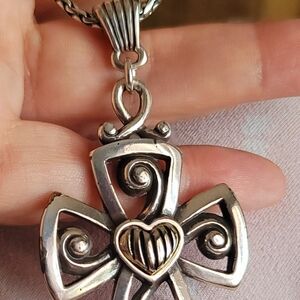 Brighton Silver and Gold Heart Cross Necklace